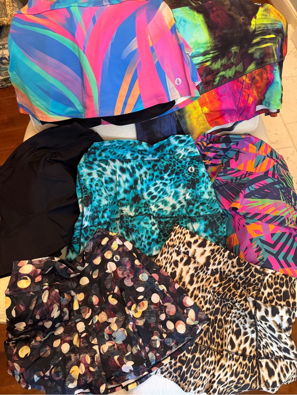 7 DonaJo tennis/athletic skorts in various colors, prints and styles